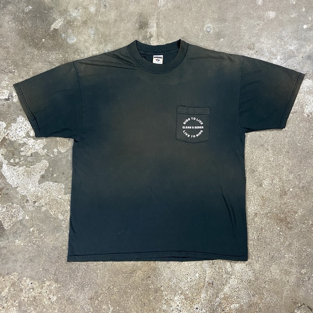 Vintage Motorcycle T-Shirt Size XL Black Sunfaded Ride To Live Akron Club Biker